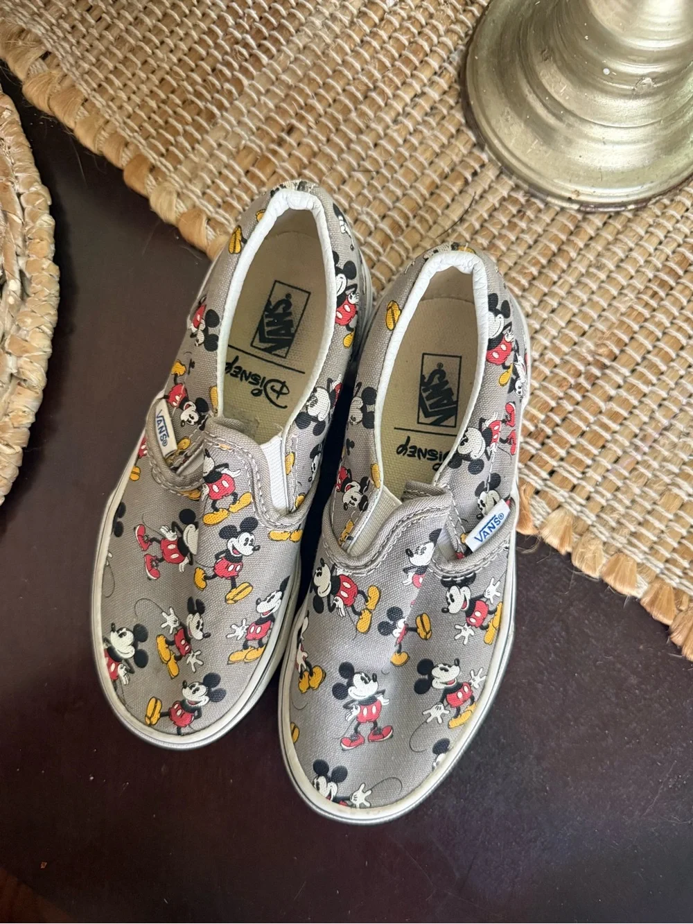 Vans x Disney Mickey Mouse Slip On Skate Sneakers Grey Canvas US Kids Size 13.5
